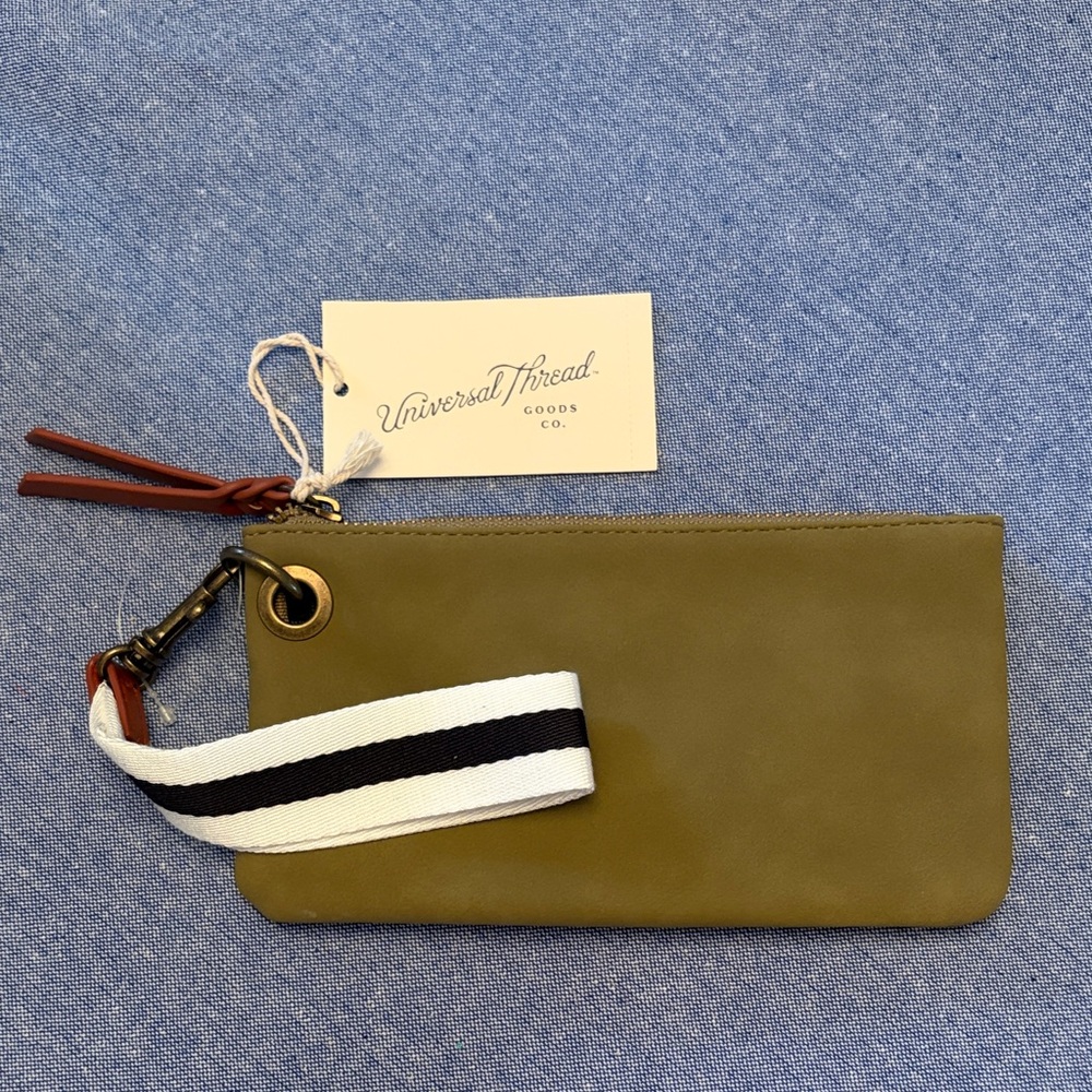 Universal Thread Khaki Wristlet with Striped Strap
